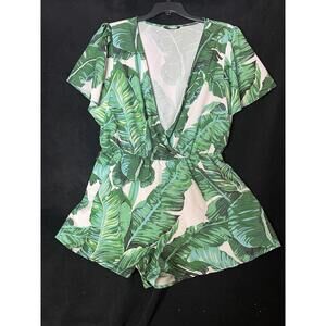 Women’s Tropical Leaf Print V-Neck Short Sleeve Romper Jumper Unbranded Size 2XL